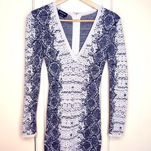bebe Deep V neck, Snake Knit Sweater Dress